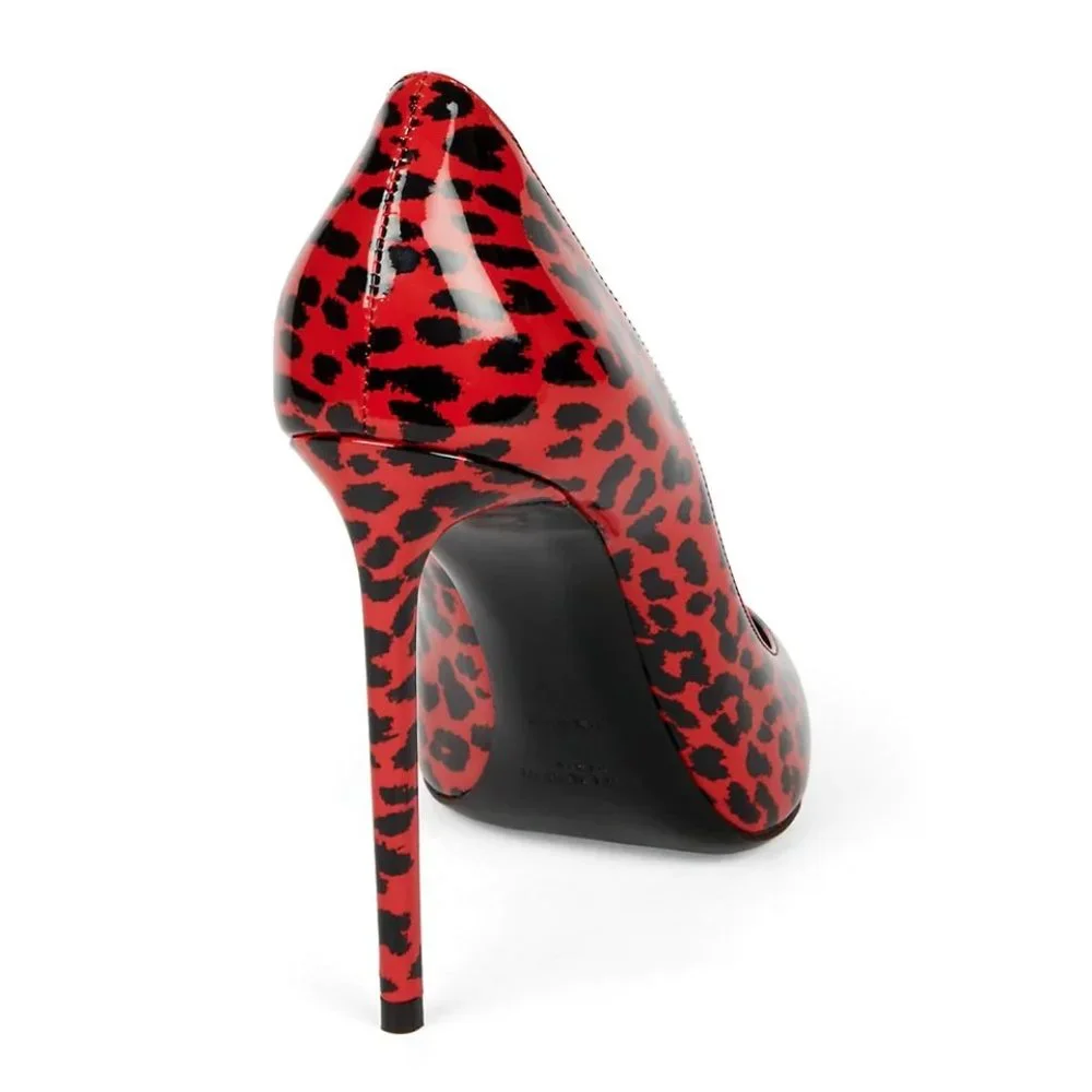 Saint Laurent ZOE 85MM Red Leopard Animal Print Patent Leather Pumps - Picture 4 of 12